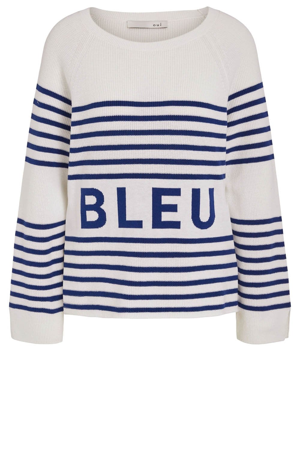 White and Blue Bleu Slogan Jumper