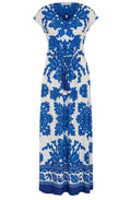 White and Blue Bold Print Dress