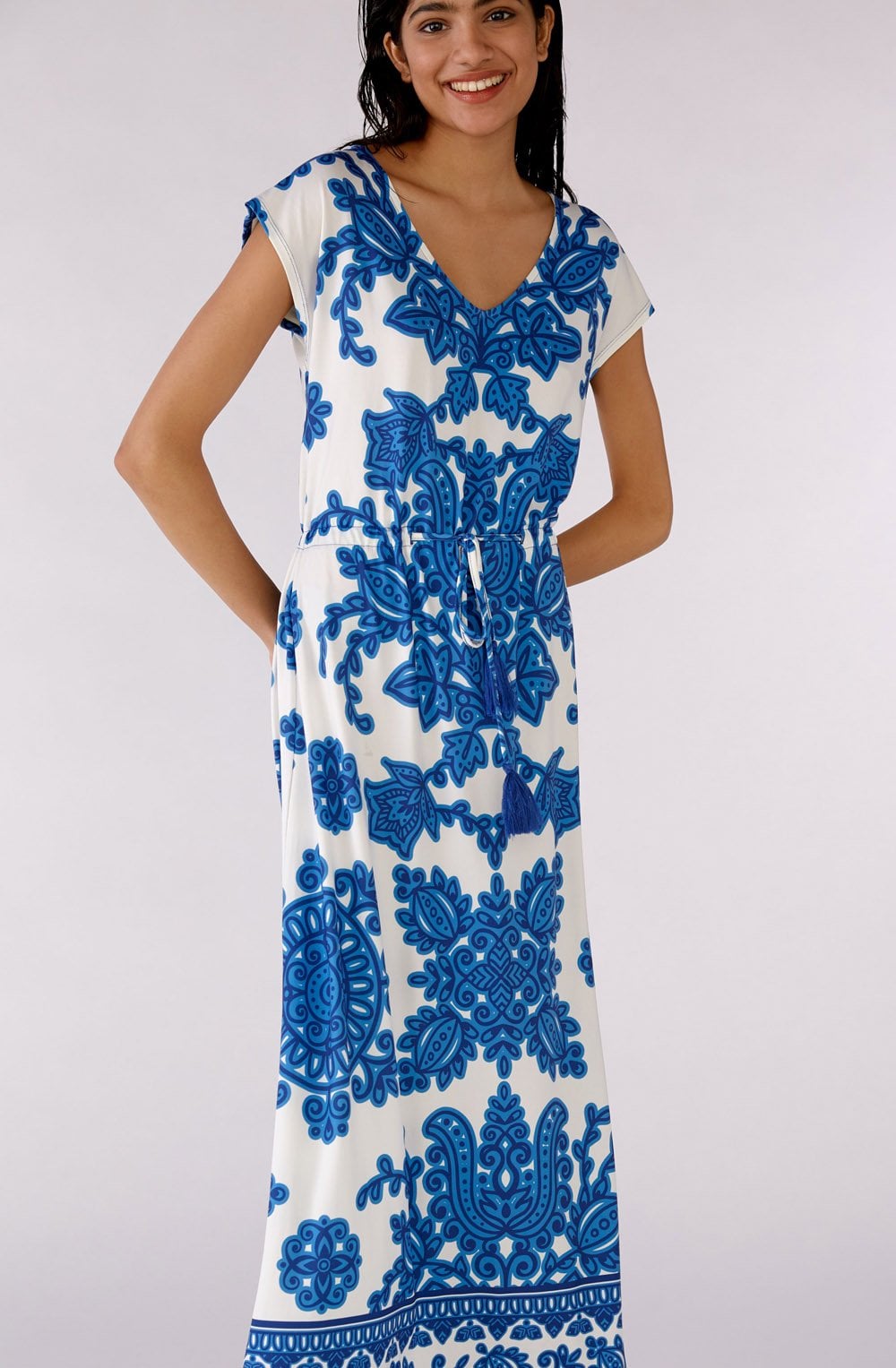 White and Blue Bold Print Dress
