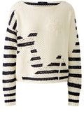 White and Blue Contrast Knit Floral Jumper