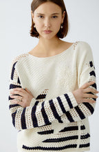White and Blue Contrast Knit Floral Jumper