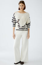 White and Blue Contrast Knit Floral Jumper