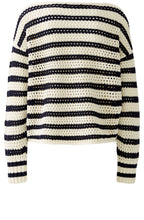 White and Blue Contrast Knit Floral Jumper