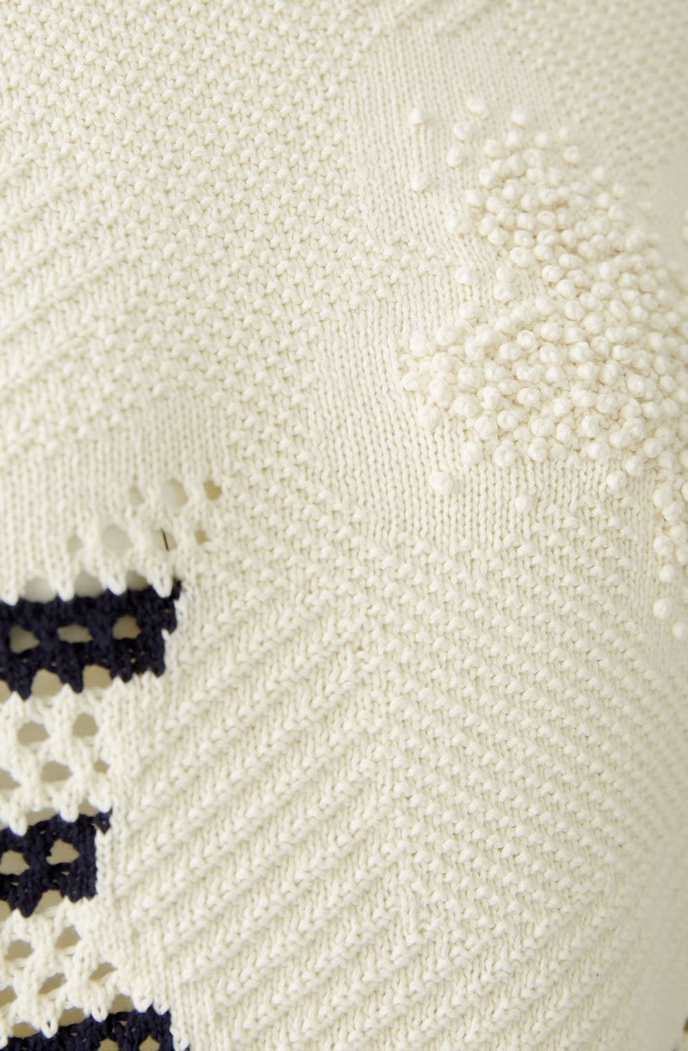 White and Blue Contrast Knit Floral Jumper