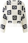 White and Blue Crocheted Pullover