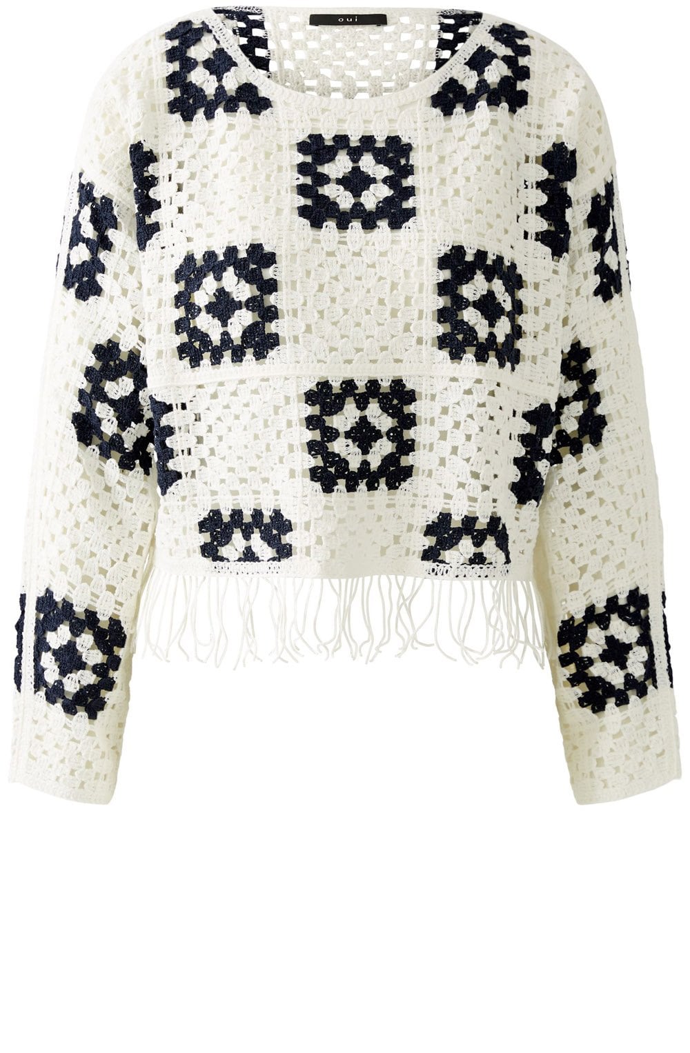 White and Blue Crocheted Pullover