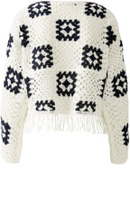 White and Blue Crocheted Pullover