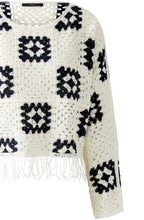 White and Blue Crocheted Pullover
