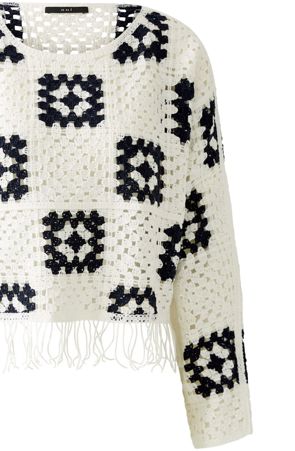 White and Blue Crocheted Pullover