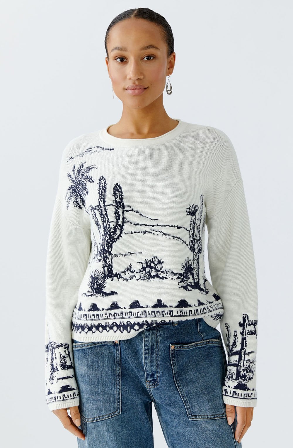 White and Blue Desert Jacquard Jumper