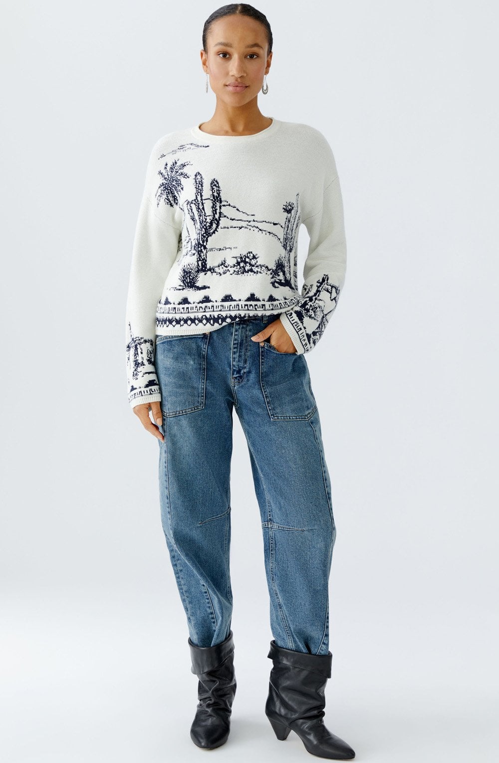 White and Blue Desert Jacquard Jumper