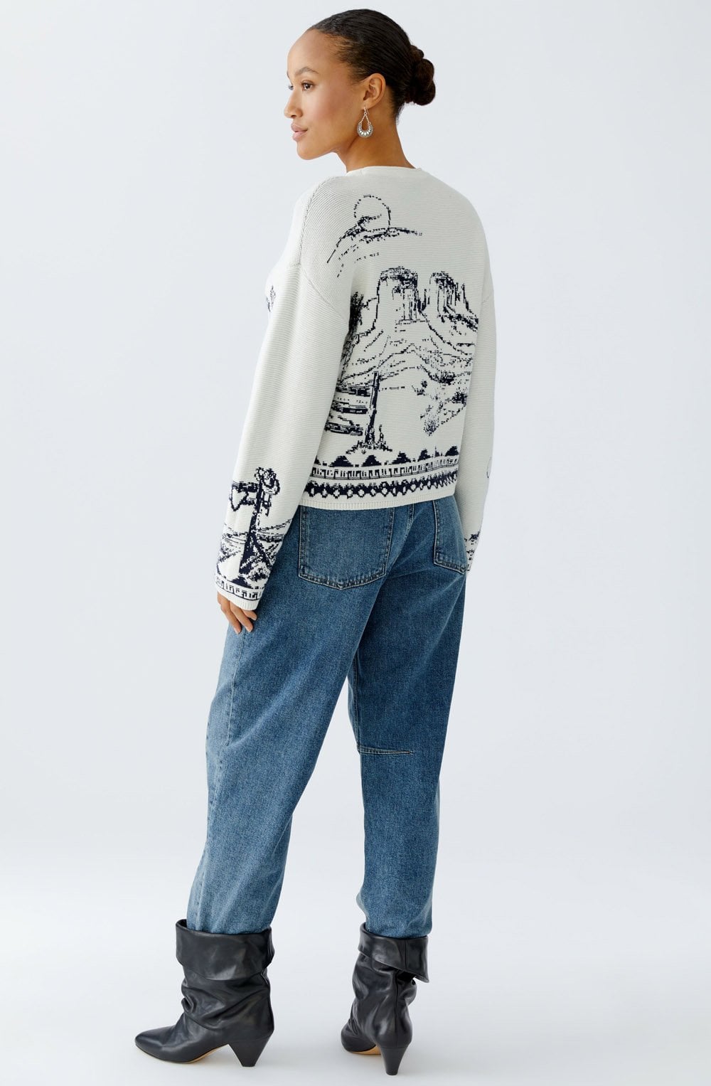White and Blue Desert Jacquard Jumper