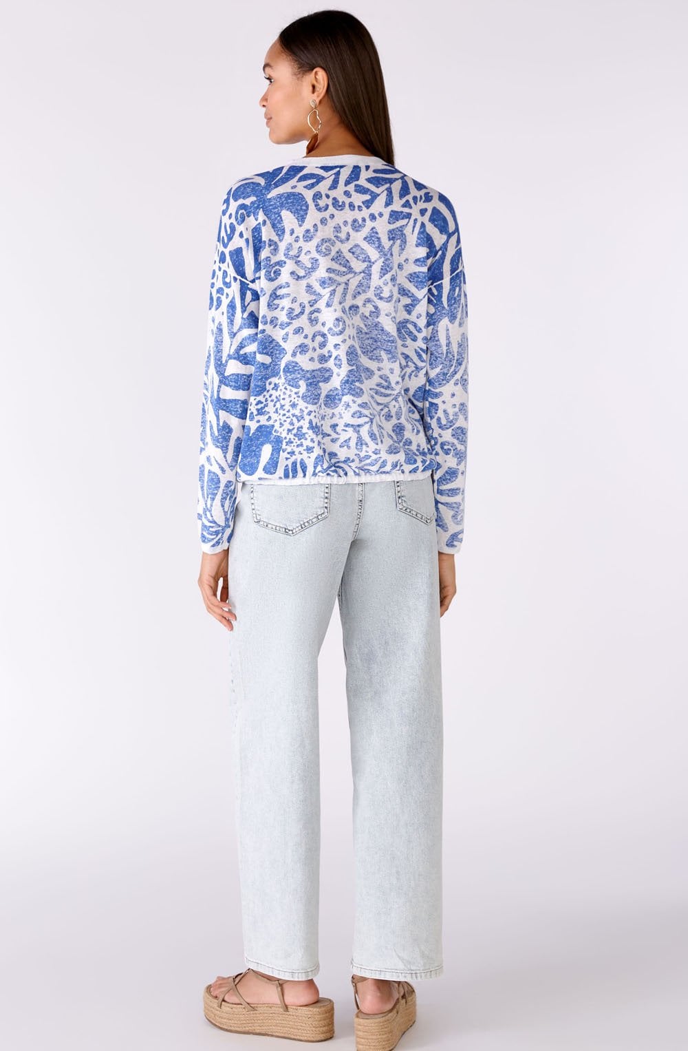 White and Blue Faded Pattern Cardigan