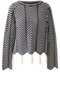 White and Blue Geometric Tasselled Jumper