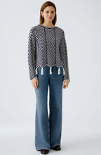 White and Blue Geometric Tasselled Jumper