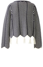 White and Blue Geometric Tasselled Jumper
