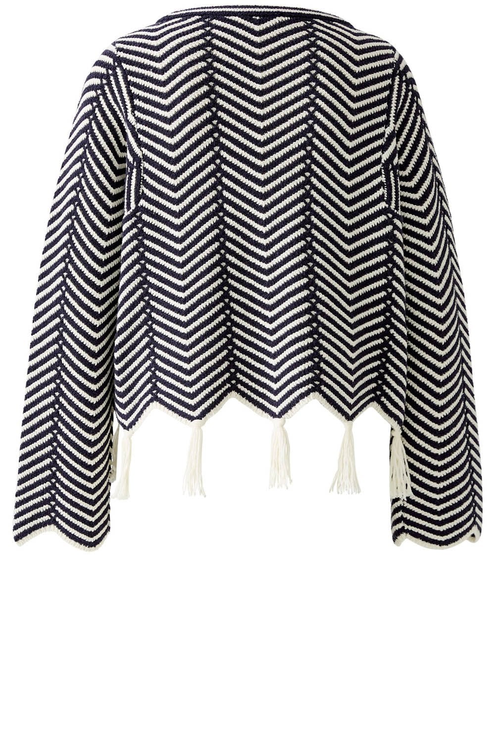 White and Blue Geometric Tasselled Jumper