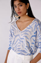 White and Blue Reverse Print Fine Knit Jumper