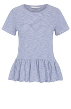 White and Blue Ruffle T Shirt