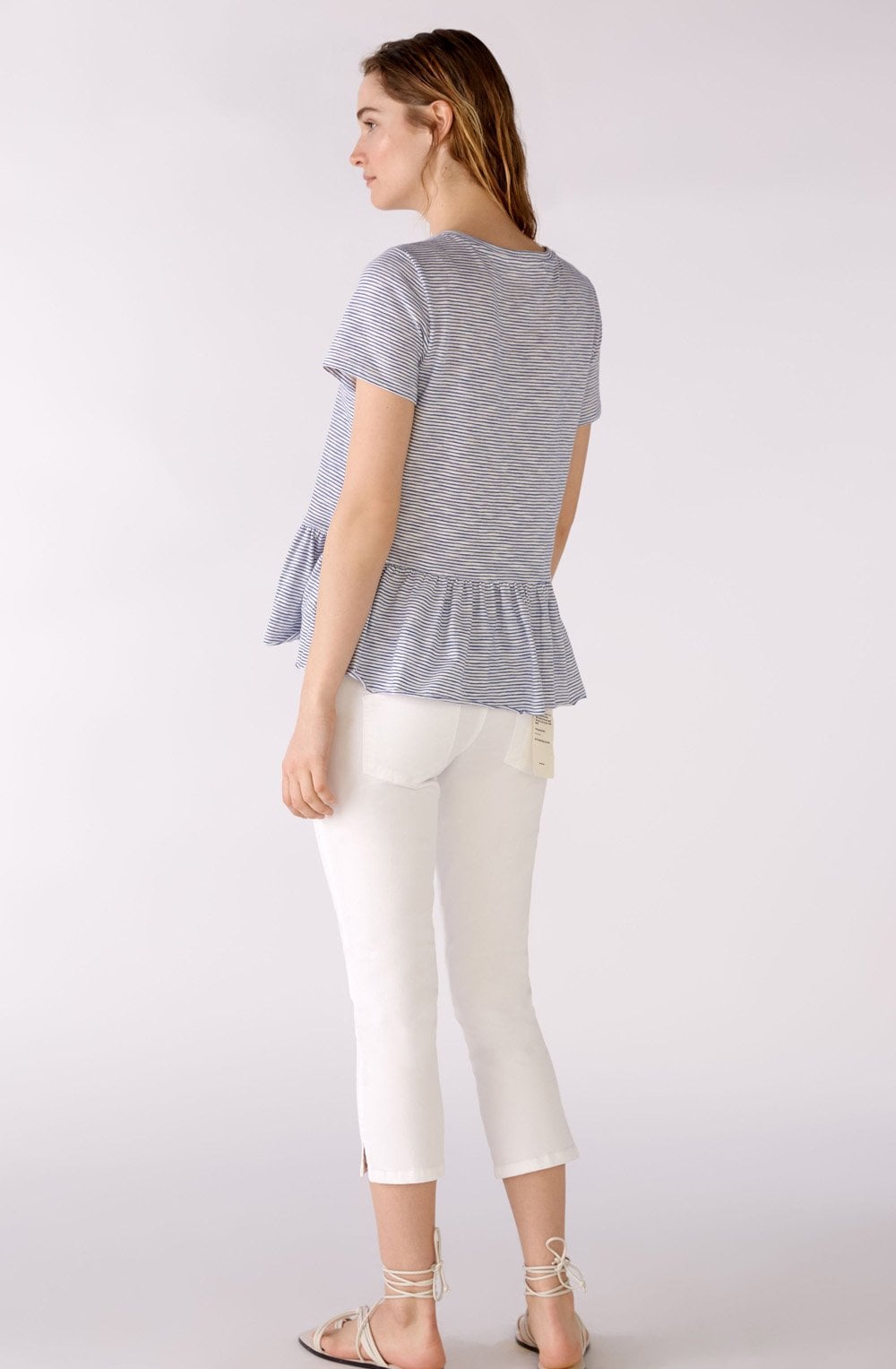 White and Blue Ruffle T Shirt