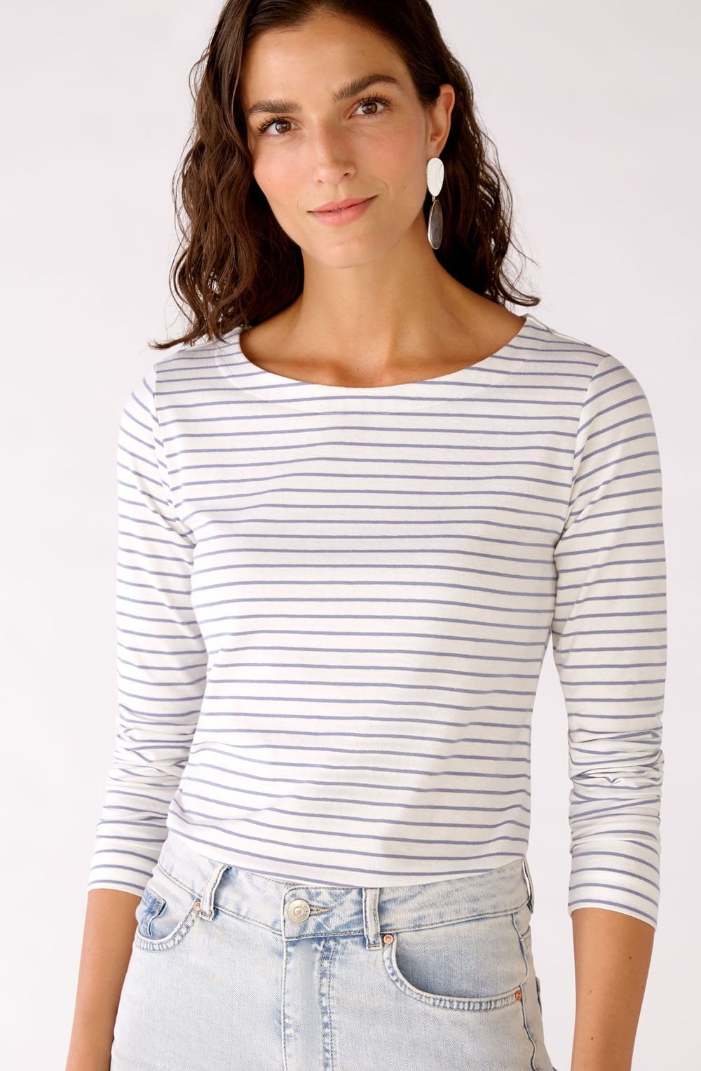 White and Blue Striped Jersey Top