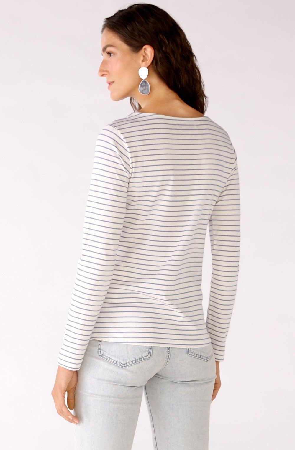 White and Blue Striped Jersey Top