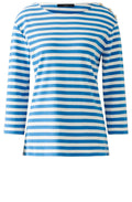 White and Blue Striped Top with Gold Button Details