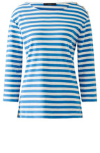White and Blue Striped Top with Gold Button Details