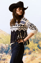 White and Blue Tasselled Motif Jumper