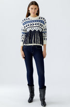 White and Blue Tasselled Motif Jumper