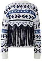 White and Blue Tasselled Motif Jumper