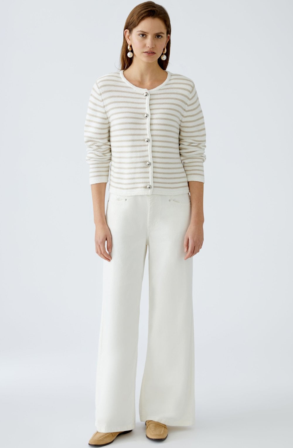 White and Camel Striped Cardigan
