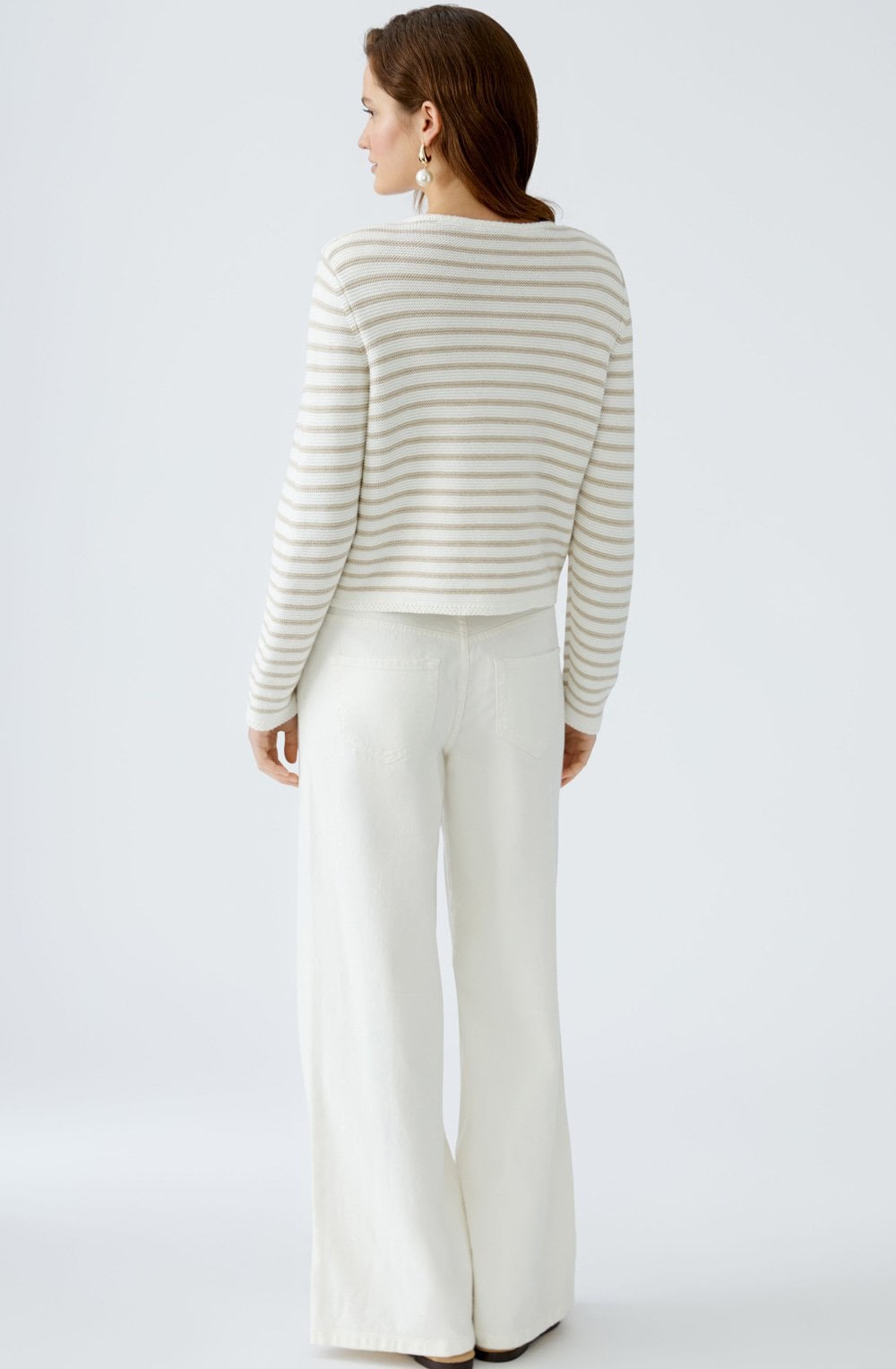 White and Camel Striped Cardigan