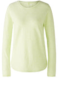 White and Green Scooped Hem Jersey Top