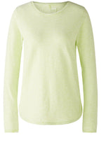 White and Green Scooped Hem Jersey Top