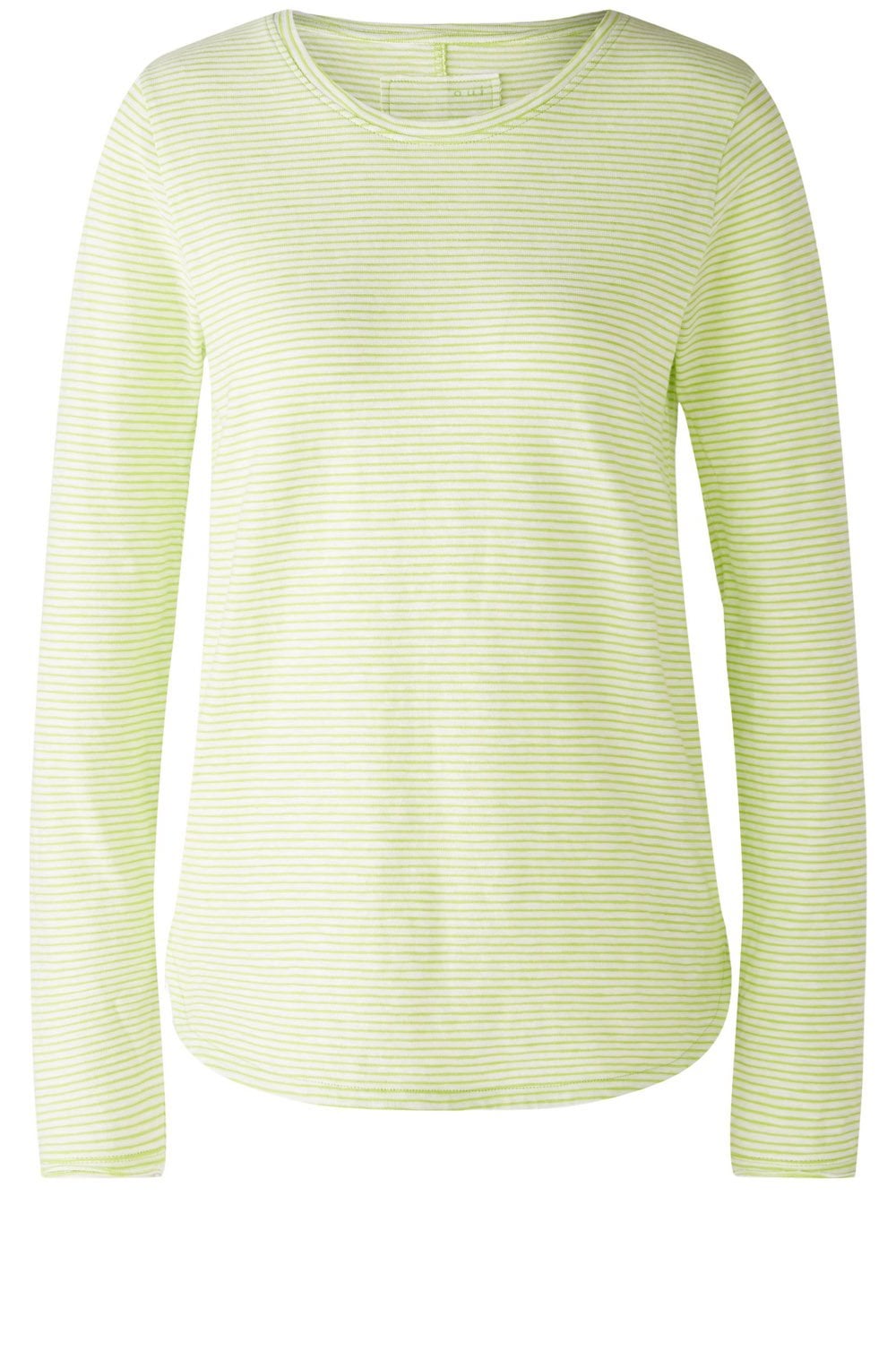White and Green Scooped Hem Jersey Top