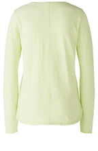 White and Green Scooped Hem Jersey Top