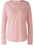 White and Red Scooped Hem Jersey Top