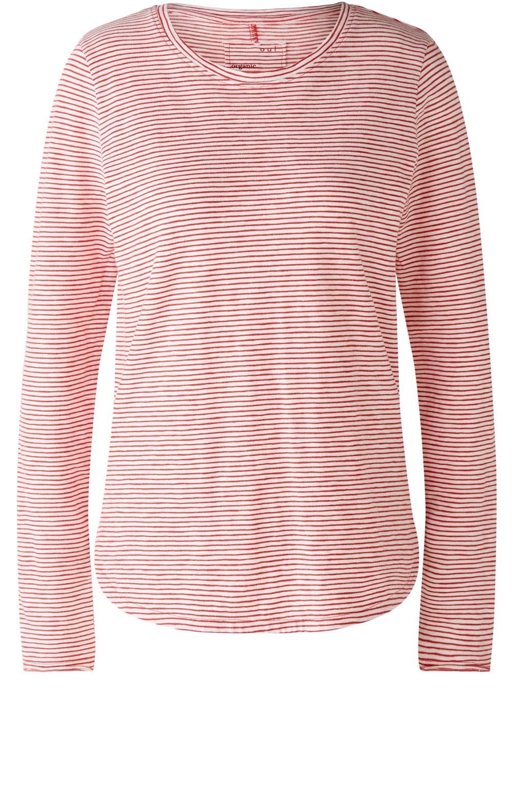 White and Red Scooped Hem Jersey Top