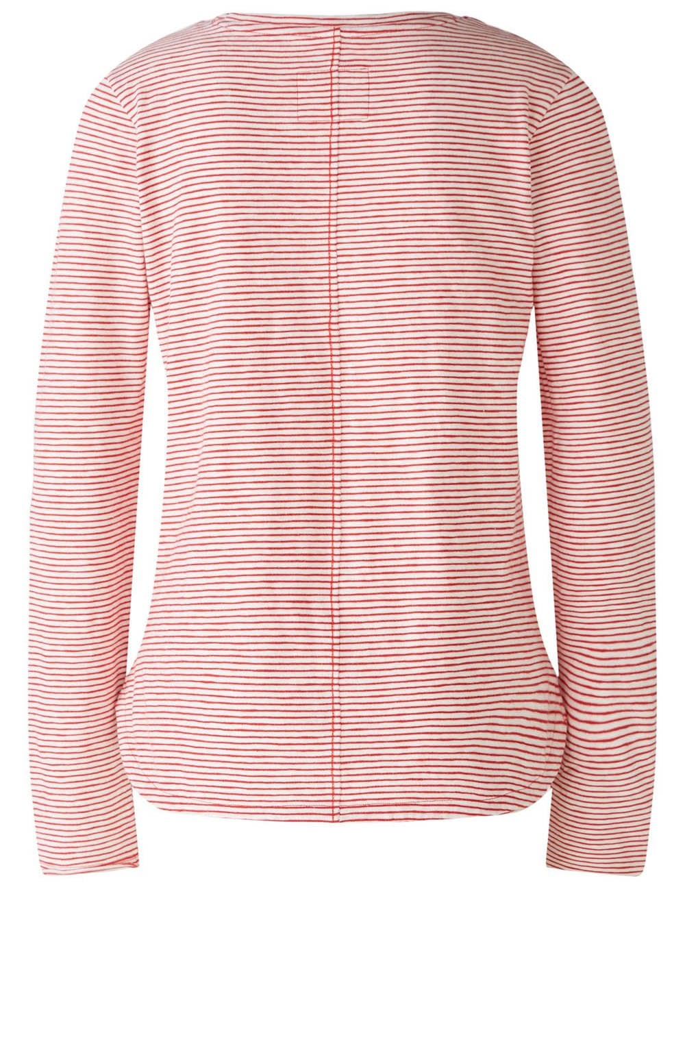 White and Red Scooped Hem Jersey Top