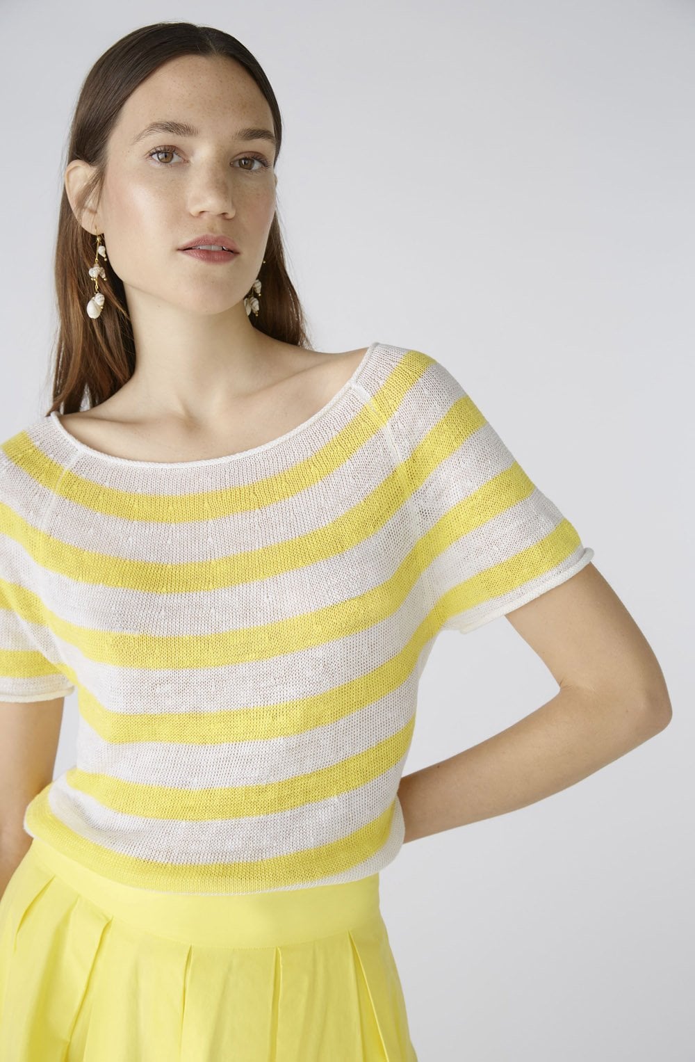 White and Yellow Linen Raglan Jumper