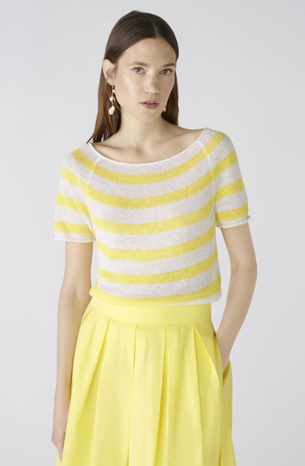 White and Yellow Linen Raglan Jumper