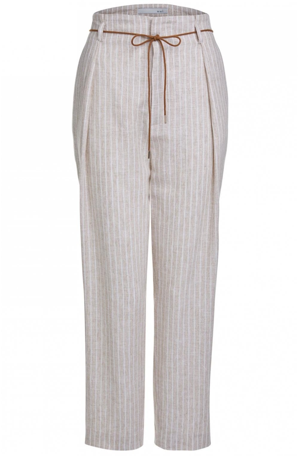 White & Beige Striped Trousers