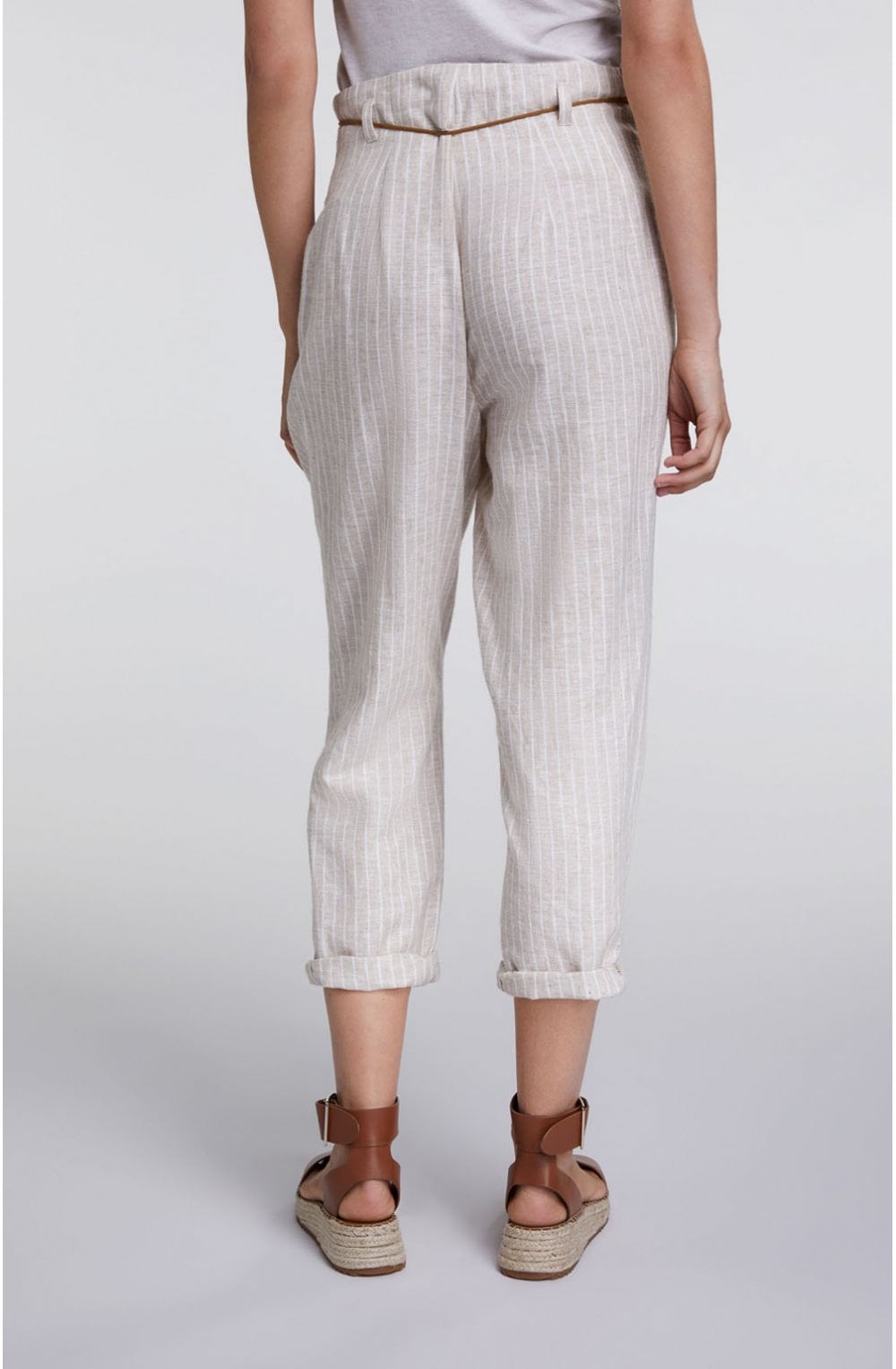 White & Beige Striped Trousers