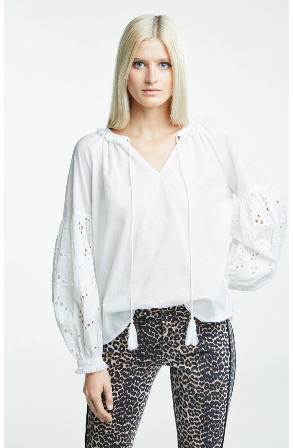 White Bell Lace Sleeve Blouse