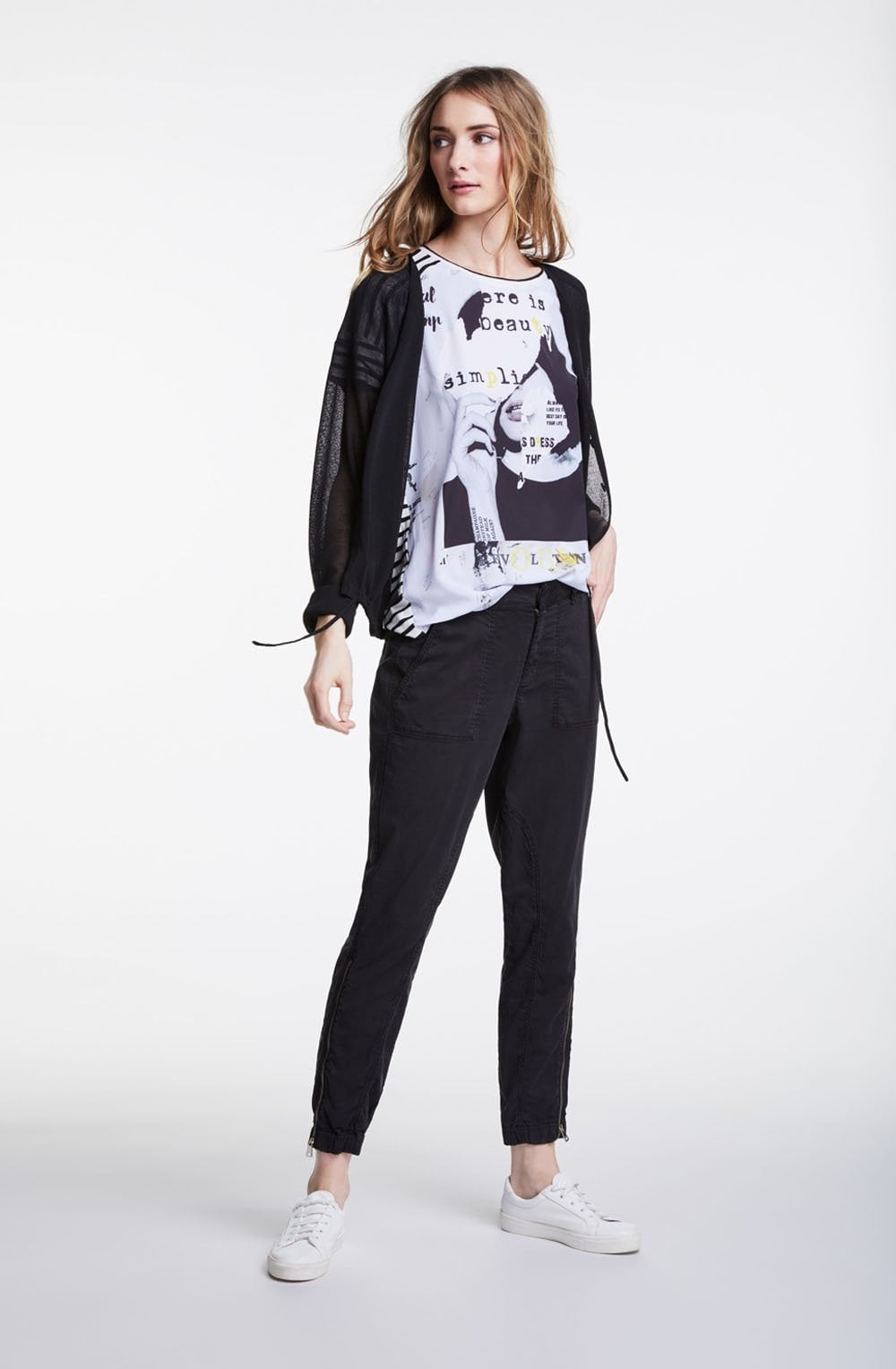 White Black Contrasting Design Top