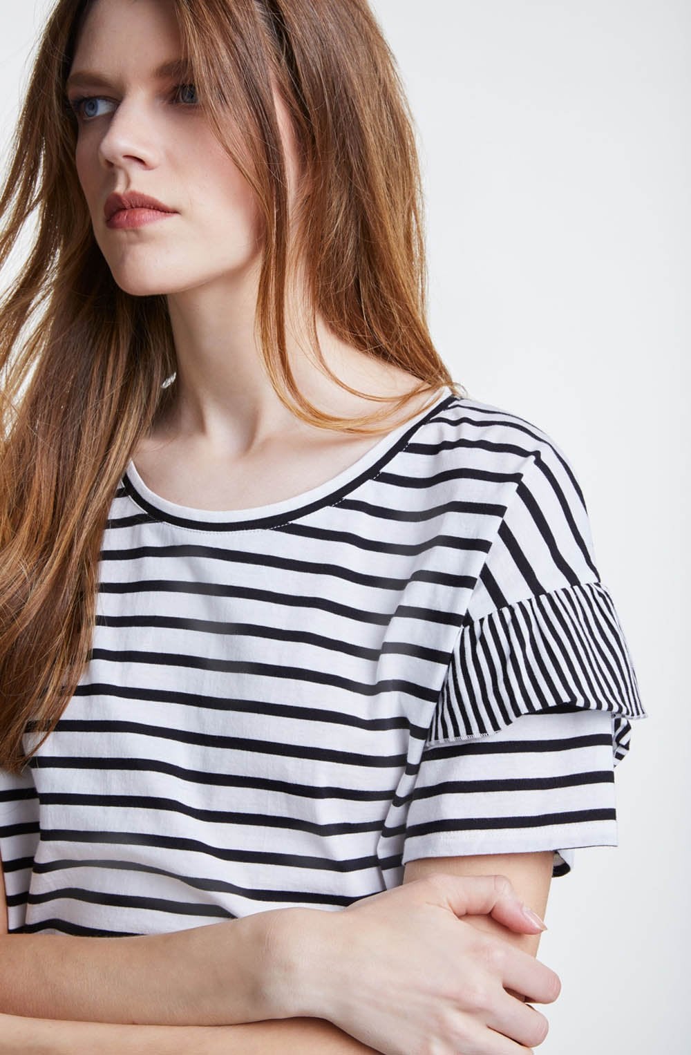 White Black Striped Jersey Top