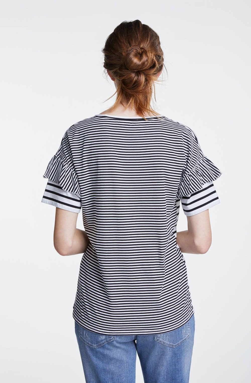 White Black Striped Jersey Top