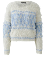 White Blue Patterned Fluffy Jumper
