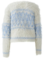 White Blue Patterned Fluffy Jumper